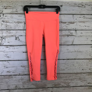 Fabletics Bright Pink Lace Up Leggings.
